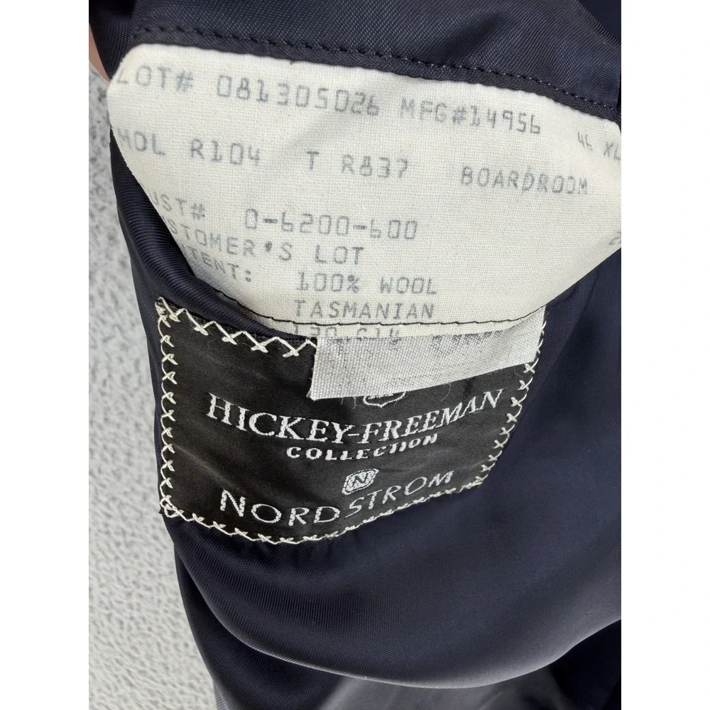 Hickey Freeman Navy Blue Gray Stripe Blazer 46 XLG Loro‎ Piana Suit Jacket